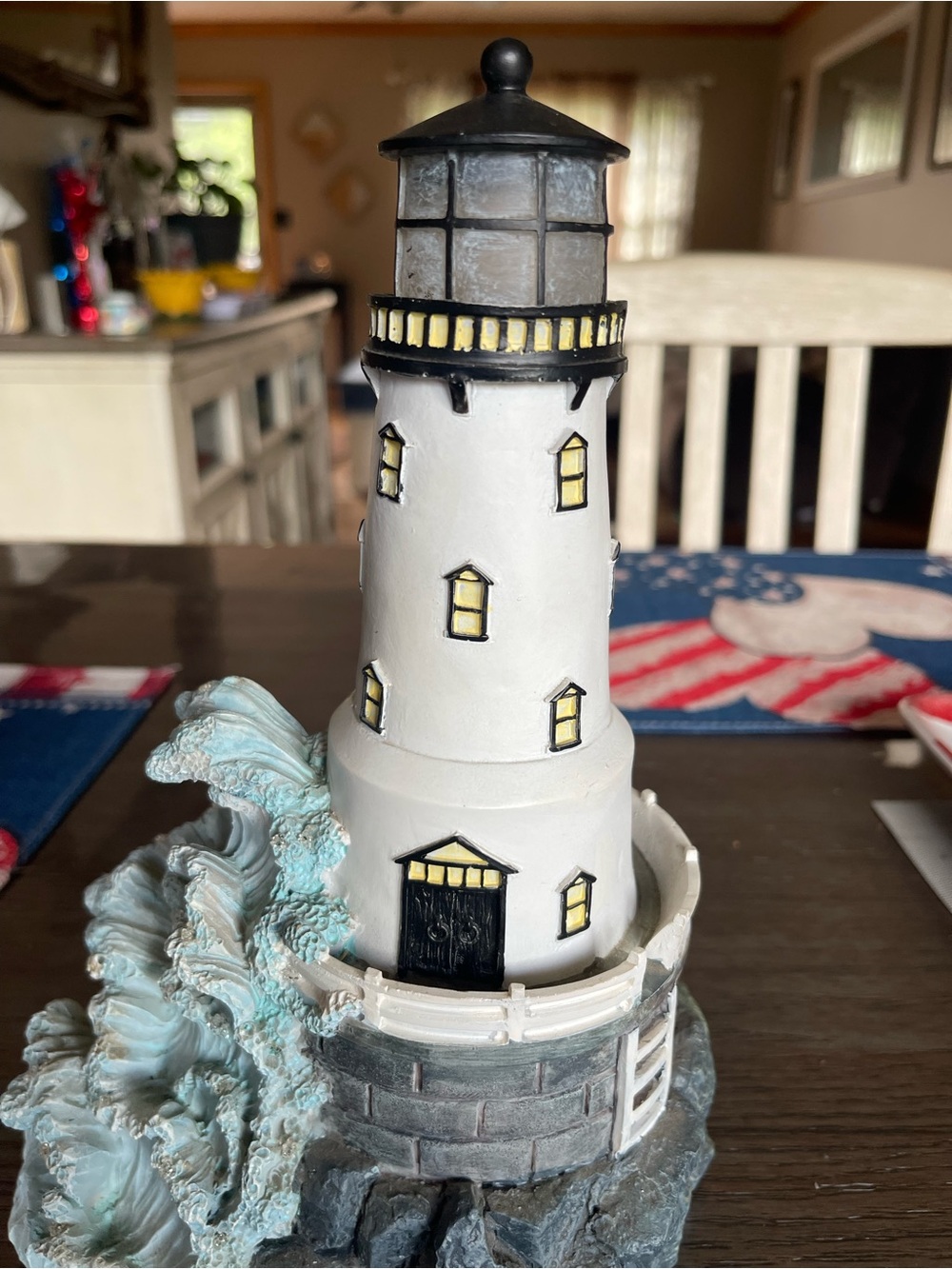 Source Unknown White & Black Lighthouse Figurine with Blue Wave Accent